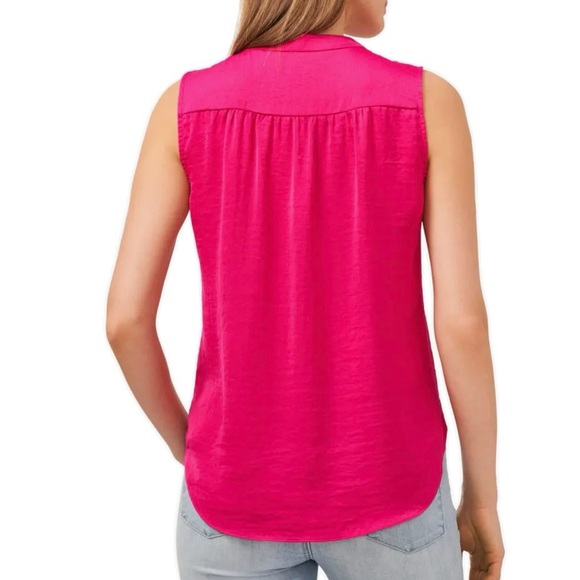 Vince Camuto Rumpled Satin Sleeveless V Neck Blouse XL Hot Pink - Picture 2 of 7